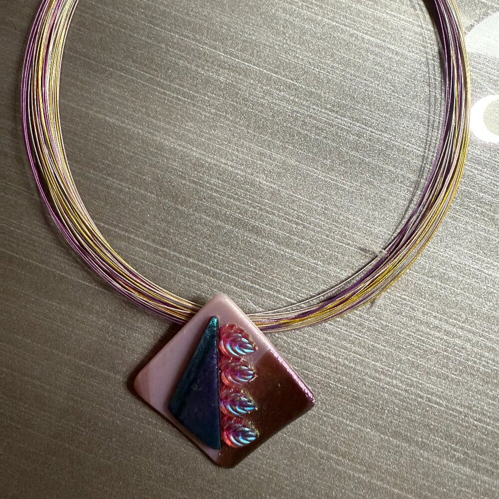 Custom Dichroic Glass Art Choker Necklace | Purple/Blue | Length: 7.5"